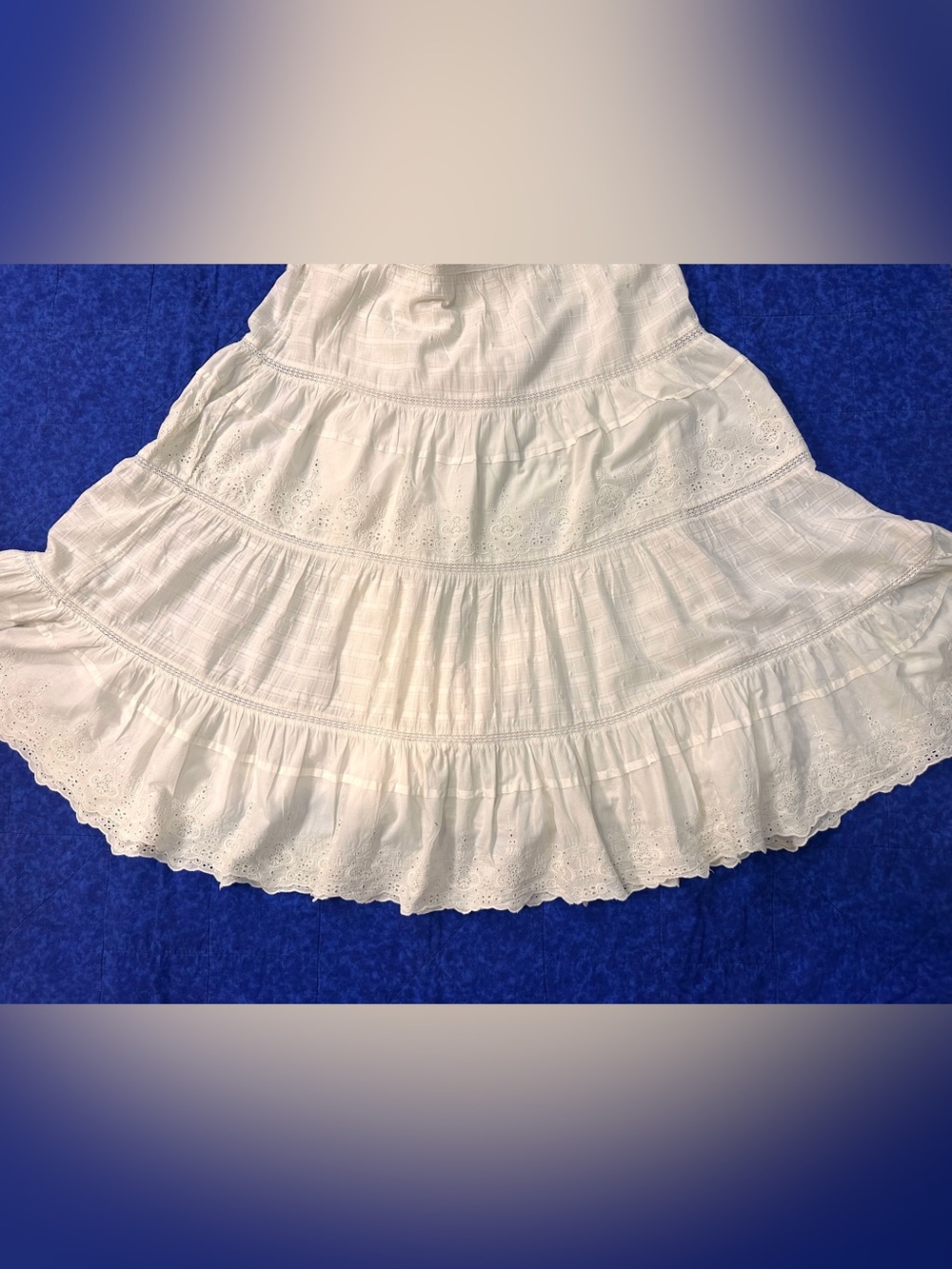 Ivory White Eyelet Lace Maxi Skirt Womens 10 Cottagecore Boho Tiered Long Cotton - Picture 11 of 12